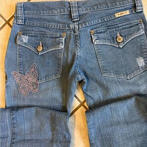 Frankie B. Blue Boot Cut Jeans with Butterfly Detail